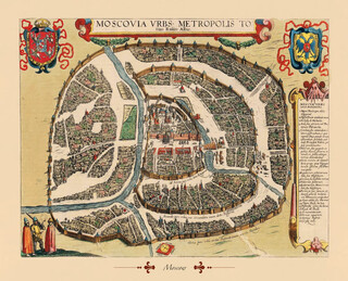 Retro decorative painting core stickers and art european city 16th century moscow