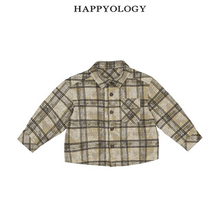 Happyology british children's spring and autumn clothing children's clothing long-sleeved shirt boys and girls plaid brushed shirt yellow plaid 92 (92cm)