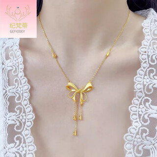 Giventi gefiodey new bag 18k fugitive princess necklace women's ribbon bow foot gold 999 pendant gold tassel collarbone ribbon bow necklace