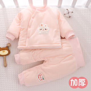 小三月男女宝宝夹棉衣服冬季婴儿加厚分体两件套装棉衣棉裤冬装棉服外穿 A107套装小兔粉 80码，建议18-21斤