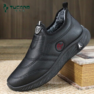 Woodpecker old beijing cloth shoes men's cotton shoes winter thickened velvet sports casual leather shoes non-slip waterproof middle-aged and elderly dad's shoes black men's cotton shoes 1022 39