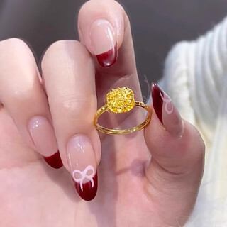 Qmxd gold ring women's sugar cube ring ring women's imitation sand gold will not fade for a long time 520 birthday gift for girlfriend sugar cube ring