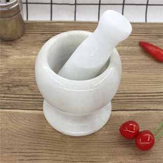 Stone garlic pounder stone mortar garlic mud artifact old-fashioned natural household manual mini traditional stone hammer stone nest garlic mortar classic small waist snowflake white (comes with anti-splash cover)