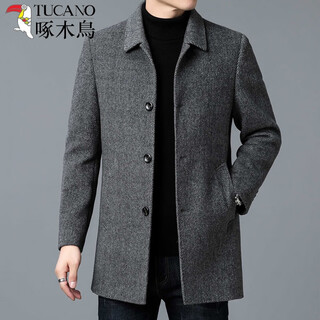 Woodpecker light luxury high-end cashmere double-sided woolen coat men's middle-aged mid-length coat winter coat thickened down lining gray 175/l