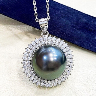 Jennifer jennifer jewelry round strong light tahitian seawater black pearl pendant single 925 silver clavicle chain female gift 1