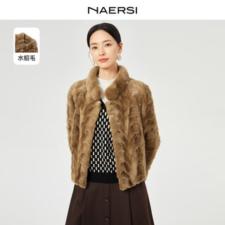Naersi mink fur temperament half turtleneck short fur women's winter new fur coat light orange 2xl
