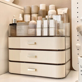 Bobenjia cosmetic storage box desktop dressing table skin care lipstick mask storage rack acrylic drawer style high-level sense - overlay transparent top + 1 layer creamy yellow drawer box