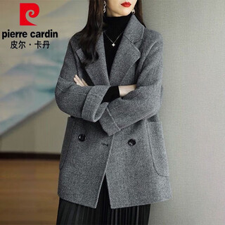 Pierre cardin high-end woolen coat for women 2025 autumn and winter new fashion korean style loose slimming versatile woolen coat mixed gray regular style herringbone pattern xl size recommended 114-127 jin jin is equal to 0.5 kg