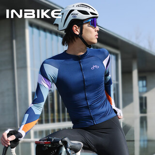 Inbike long-sleeved cycling suit for men in spring and summer quick-drying top professional tight-fitting road bike mountain bike geometric navy m