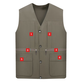 Changluzhu spring and autumn singles new style middle-aged and old men's vests and multi-pockets dad's casual fishing large size vest top pocket for mobile phones khaki one size medium size 140-155jin jin is equal to 0.5 kg 200