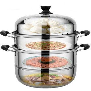 Yingrong steamer stainless steel two-layer 2-layer three-layer thickened steamer 3-layer steam grid soup pot double-layer gas induction cooker steamer 32cm three-layer thickened version 32cm