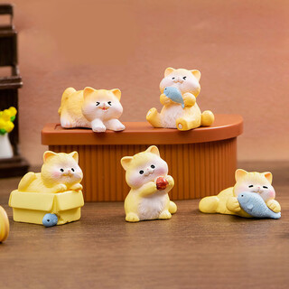 Dutrieux cute cartoon shiba inu desktop ornaments mini puppies and kittens simulation animal model toys micro landscape decorations 5 naughty kittens set