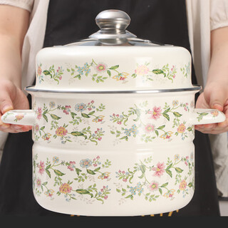 Oulijia enamel steamer with steaming grate, stew pot, soup pot, steamed buns, steamed buns, induction cooker, gas universal, aromatic - visible lid, 2 layers, 26cm