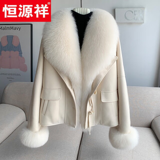 Hengyuanxiang young fox fur coat women's short 2024 winter new style parka fur one-piece coat for women beige l
