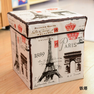 Chenzhi shangpin retro printed coated storage stool storage box multi-functional covered folding storage stool shoe stool storage stool iron tower 30*30*30cm