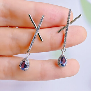 Shilian pattern sample simple geometric design s925 international standard silver inlaid natural tanzanite stud earrings