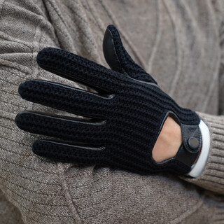 Noolders men's retro style driving gloves touch screen motorcycle leather gloves bicycle riding cotton braided back motorcycle gloves thin non-slip wear-resistant black touch screen (silky lining) s size