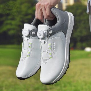 Ion zea professional golf shoes men's waterproof anti-slip rotating button outdoor sports shoes breathable large size golf shoes white gray flat bottom 40