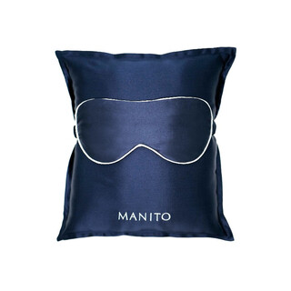 Manito classic silk travel set mulberry silk eye mask pillow combination gift set deep sea blue + silver