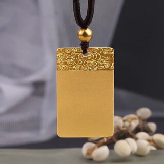 Dl 1998 fat donglai same style gold medal pendant ping an wu shi brand simulated golden men's square card inheritance ping an xiang yun fu brand large wu shi brand pendant (about 28 grams)