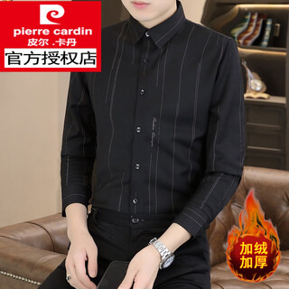 Pierre cardin winter new one-piece velvet shirt men's long-sleeved business casual elastic plus velvet thickened warm shirt black one-piece velvet l suitable for 110-125jin jin equals 0.5 kg