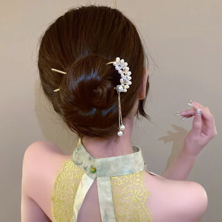 Muruo ancient style imitation pearl pendant hairpin simple modern ball hair updo artifact super fairy hair ornament feather tassel u-shaped hairpin