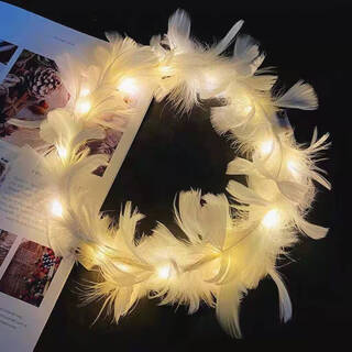 Enrmiiv luminous garland headdress with light, goose feather garland, feather angel headband, internet celebrity night market street stall small gifts wholesale, angel goose feather garland warm light
