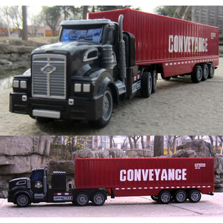 Xq new remote control truck children's semi-trailer toy car rc electric truck simulation transport vehicle charging container large black front and red compartment standard