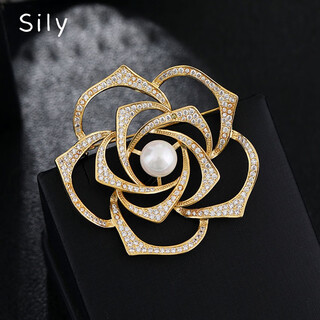 Sili elegant camellia pearl brooch retro light luxury european and american temperament corsage pin women's exquisite coat accessories atmospheric rotating camellia