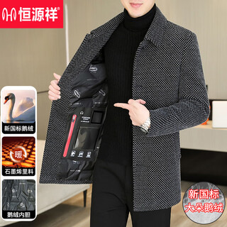 Hengyuanxiang woolen coat men's autumn and winter mid-length lapel woolen coat men's 2025 new goose down lining windbreaker light gray d228 down lining 2xl