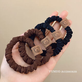 Songchuang mengyu 4-piece earth-color bear headband for women in autumn and winter sweet rubber band hair rope ponytail hair tie 2022 new style 2 brown 2 black 2 (total 4)