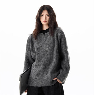 Nanzihan american retro twist design sweater for men, lazy high-end henry collar loose pullover sweater, dark gray m