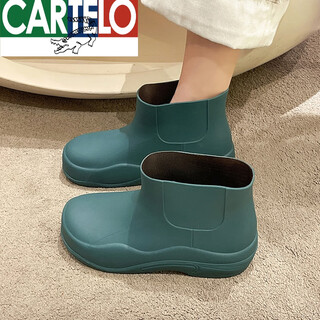 Cardile crocodile japanese-style rain boots for women, fashionable short-tube soft-soled rubber shoes, kitchen overshoes, adult water shoes, women's waterproof anti-slip rain boots, green 38