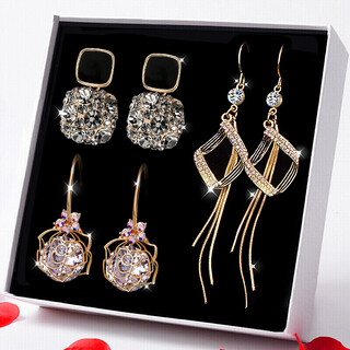 Sendme earrings women's weekly set temperament earrings student earrings long tassel earrings three pairs of earrings gift box