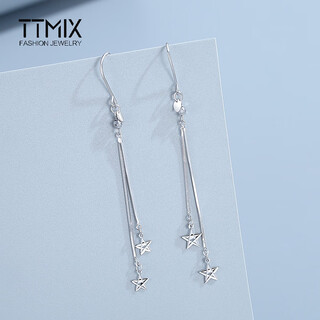 Ttmix platinum star tassel earrings pt950 platinum ear hook earrings long earrings for girlfriend 3.3-3.5g