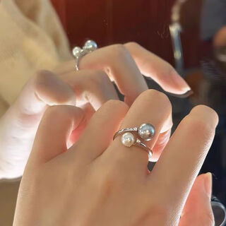 Shengli 925 sterling silver two-color shijia pearl ring for women niche design light luxury high-end adjustable ring size beads silver