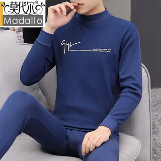 Modal pure cotton thermal underwear men's elastic seamless slim-fit autumn coat and long johns suit men's half turtleneck bottoming cotton sweater 06 navy blue l 110-125jin jin equals 0.5 kg