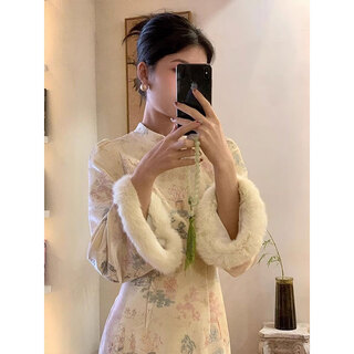 Du yanzhi's new chinese-style long-sleeved stand-collar improved cheongsam autumn and winter velvet thickened new dress for women mi xing l 100-110 jin jin is equal to 0.5 kg (height standard of 1.6 meters)