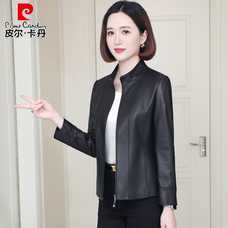Pierre cardin genuine leather jacket small leather jacket women 2025 spring and autumn new haining leather city sheepskin short jacket for middle-aged moms black xl