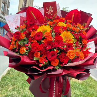 Huade flower express carnation bouquets, birthday gifts for elders and mothers, same-day delivery in the same city, good fortune and longevity | dym05