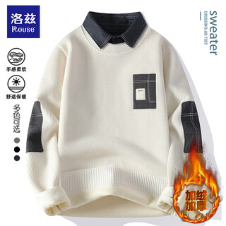 Lotz high-end sweater men's autumn and winter new shirt collar fake two-piece sweater thickened integrated velvet base shirt men's upgraded plush style (R9896-white) 2XL [recommended 130-150Jin [Jin equals 0.5 kg]]