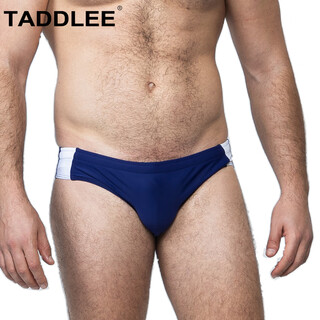 Taddlee swimming trunks men's triangle narrow edge sexy double layer boys hot spring quick-drying racing professional adult men's swimsuit blue xl