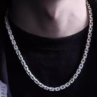 Luruo s999 sterling silver necklace men's platinum texture necklace simple platinum-plated men's chain car flower dense card necklace versatile and fashionable 45cm