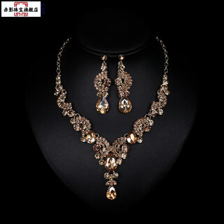 Red shadow european and american artificial crystal necklace women's short exaggerated clavicle chain high-end dress evening suit accessories necklace champagne color