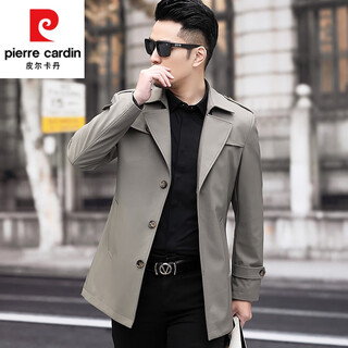 Pierre cardin high-end men's windbreaker spring and autumn casual jacket slim short business versatile men's jacket fashion tops khaki 170/m recommended 100-125jin jin equals 0.5 kg