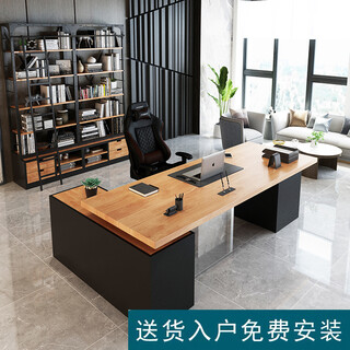 Mugongmuyu loft nordic executive desk solid wood boss desk president desk industrial style office manager computer office desk 180*80*75cm with side cabinet