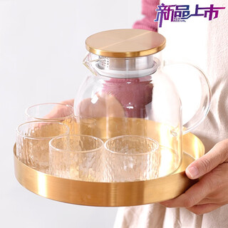 Luopai household high temperature resistant glass tea set golden tray hammered cup thickened high temperature resistant xibei water cup tray + pot + 4 glasses