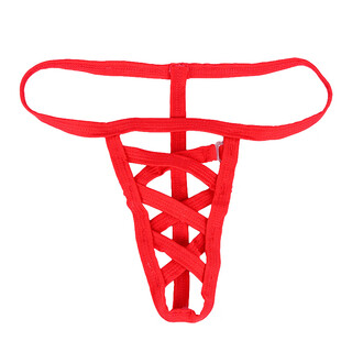 Men's sexy thong low-waisted hollow large mesh breathable u convex bag single underwear men's thin strap t-pants red one size