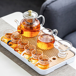 Porcelain brand tea set glass tea set household tea tray set with filter teapot thickened heat-resistant teapot tea cup large capacity elegant large capacity 11 pieces