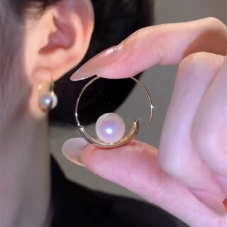 Yican simple hanging moon hoop imitation pearl earrings for women high-end celebrity earrings 2025 new popular design earrings hanging moon hoop pearl earrings